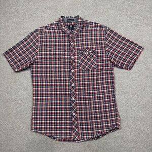 Billabong Button Up Shirt Men's Size M Red Short Sleeve Plaid Collared Surfer